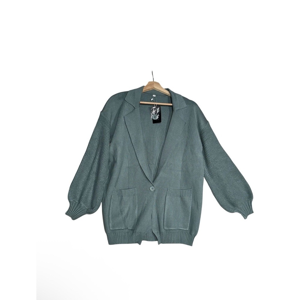 NEW Deep Self Cardigan Sweater Womens Sz S Green Notch Lapel Long Sleeve Winter